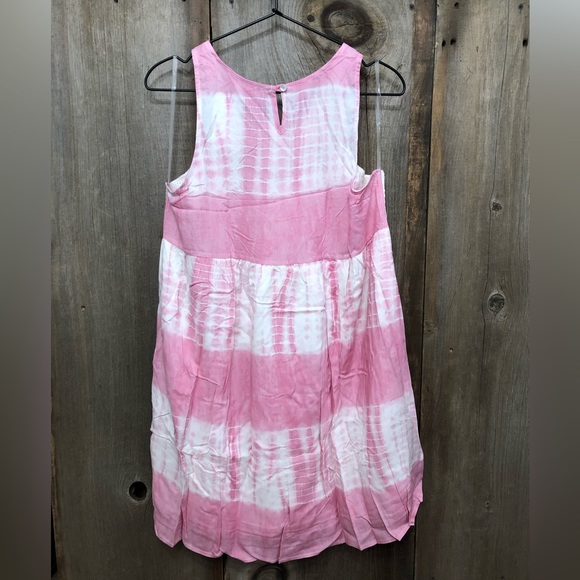 Entro Boho Lace Crochet Front Tie Dye Tank Dress in Pink & Cream Size Medium - Picture 4 of 16